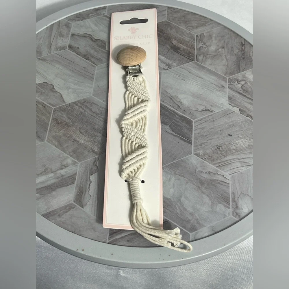 Shabby Chic Cream Macrame Accent Decorative Pacifier Strap Infant/Toddler Unisex